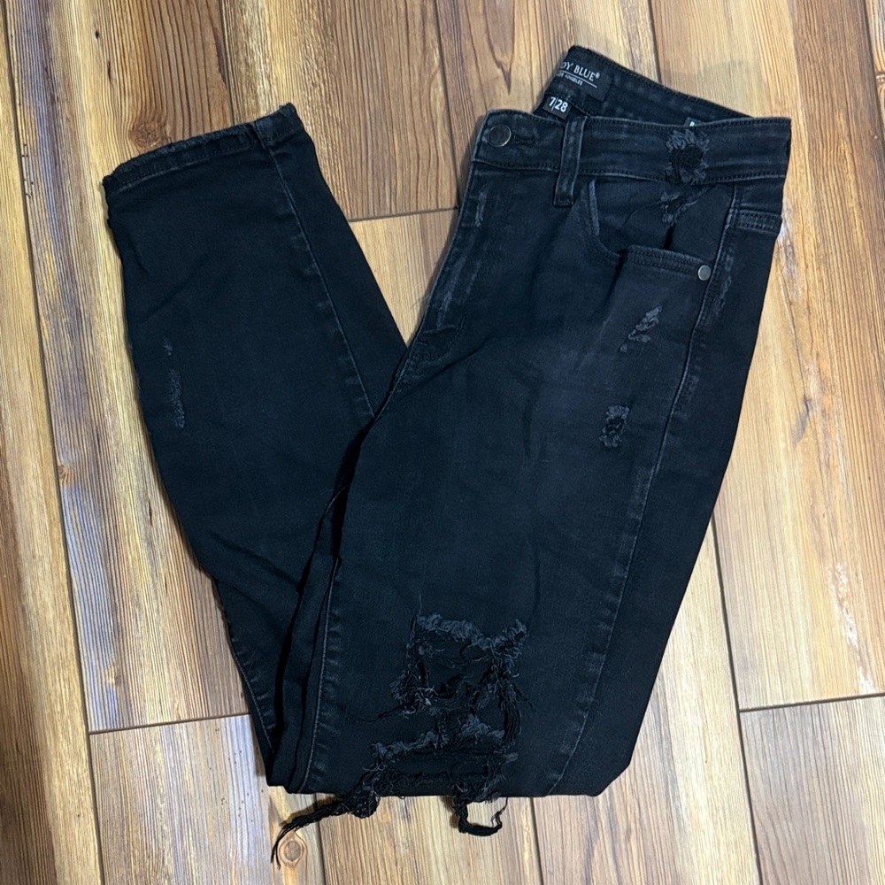 Judy Blue-Black Distressed Boyfriend Fit Jeans